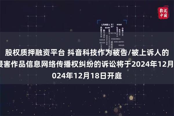 股权质押融资平台 抖音科技作为被告/被上诉人的1起涉及侵害作品信息网络传播权纠纷的诉讼将于2024年12月18日开庭